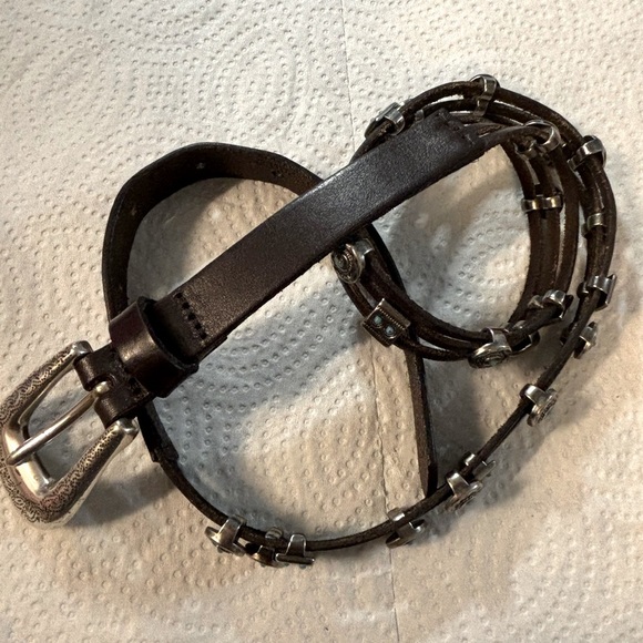 Fossil Accessories - Women’s Fossil black leather belt with turquoise conchas Cowgirl Southwest S